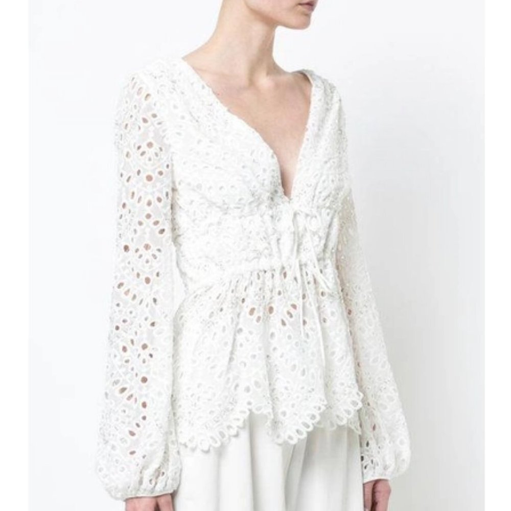 PatBo Embellished Eyelet Kimono Top in White 8 NWT